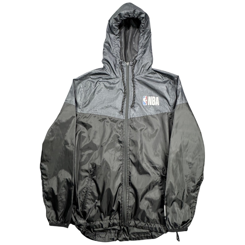 NBA‎ Windbreaker Jacket Mens Small Black Grey Full Zip Hooded Basketball
